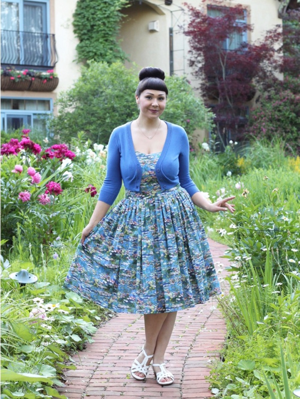 Bernie Dexter Monet Waterlilies Pinup Vintage Scoop Neck Dress